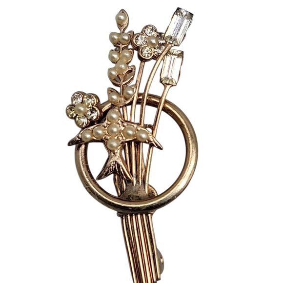 Antique Edwardian Floral Spray Brooch Seed Pearl Dove  Small Delicate Elegant - Picture 2 of 7